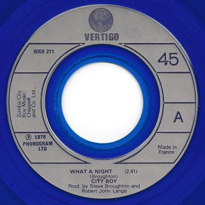 7inch Record CITY BOY - What A Night 6059211 Vertigo 1978 UK Rock Used