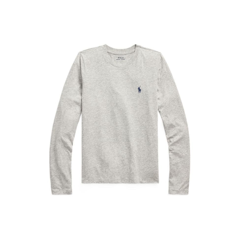 

Polo Ralph Lauren Однотонная футболка с вышивкой логотипа, гладкой вязки, с длинным рукавом, женские топы, серый, WMPOKNINCU20097-020 M
