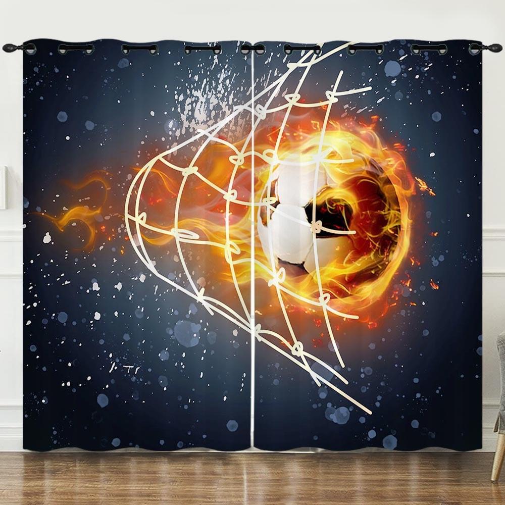 

3D Cheap Boy Childern Football Series Sports Ebony Slim Shading 2 Panels Drape for Bedchamber Livingroom Space Household Hook Decoration 100W130H(CM)40x51in&Rod Pocket