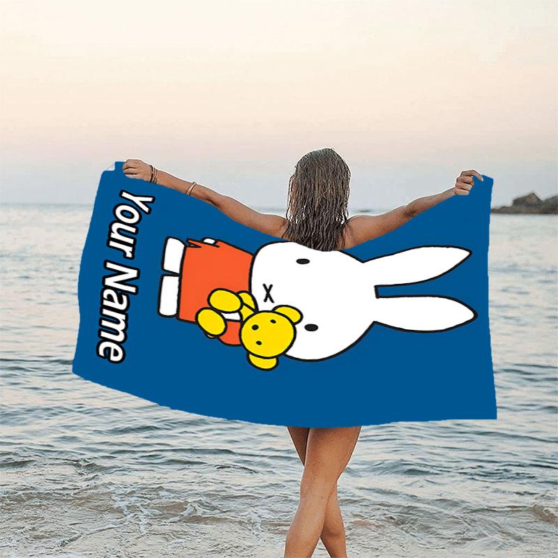 1pc Miffy3 Beach Towel with Custom Name, Beach/Swimming/Bath/Picnic/Camping Towel, Suitable for Seaside Beaches