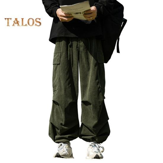 Pánské cargo kalhoty volné, jednobarevné, vintage styl, manšestr, high street styl, rovné, široké nohavice, více kapes, streetwear, outdoorové cestovní kalhoty