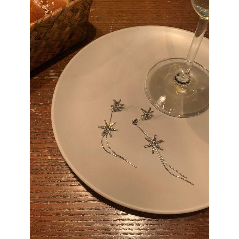 

Snowflake Tassel Long Women s Design Sense Elegant Earrings Pair of 925 tremella needles