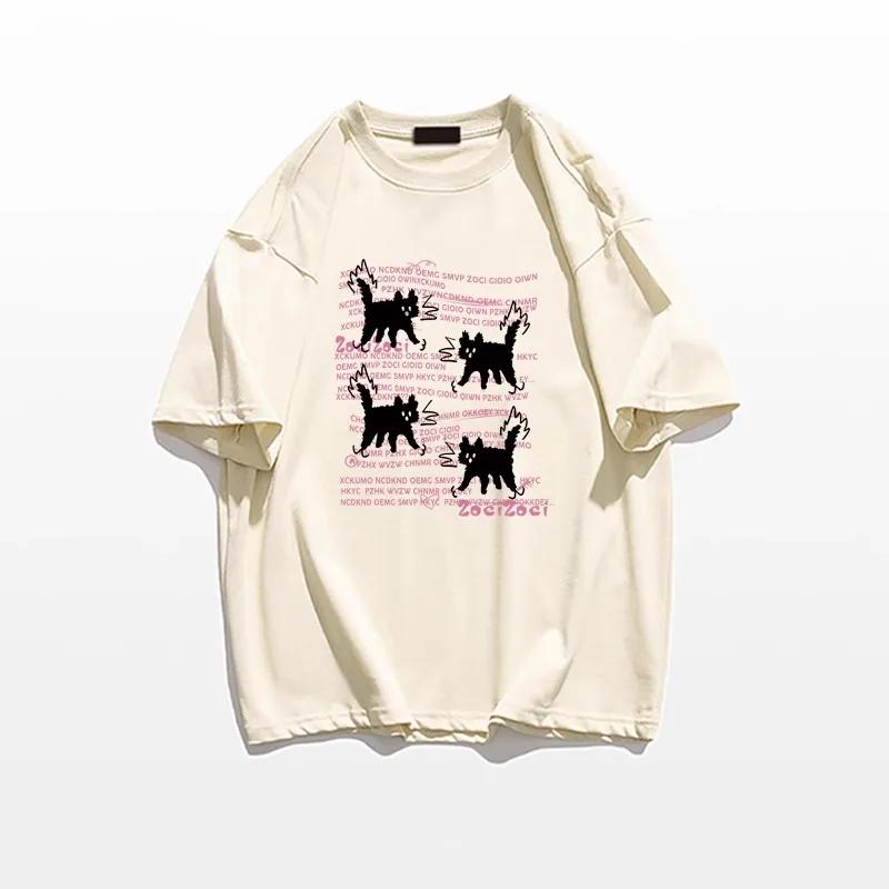 

Американский Ретро Мультяшный Смешной Женский Свободный Топ с Коротким Рукавом и Дизайном Букв Сладкий Крутой Летний Уличный Стиль 4XL