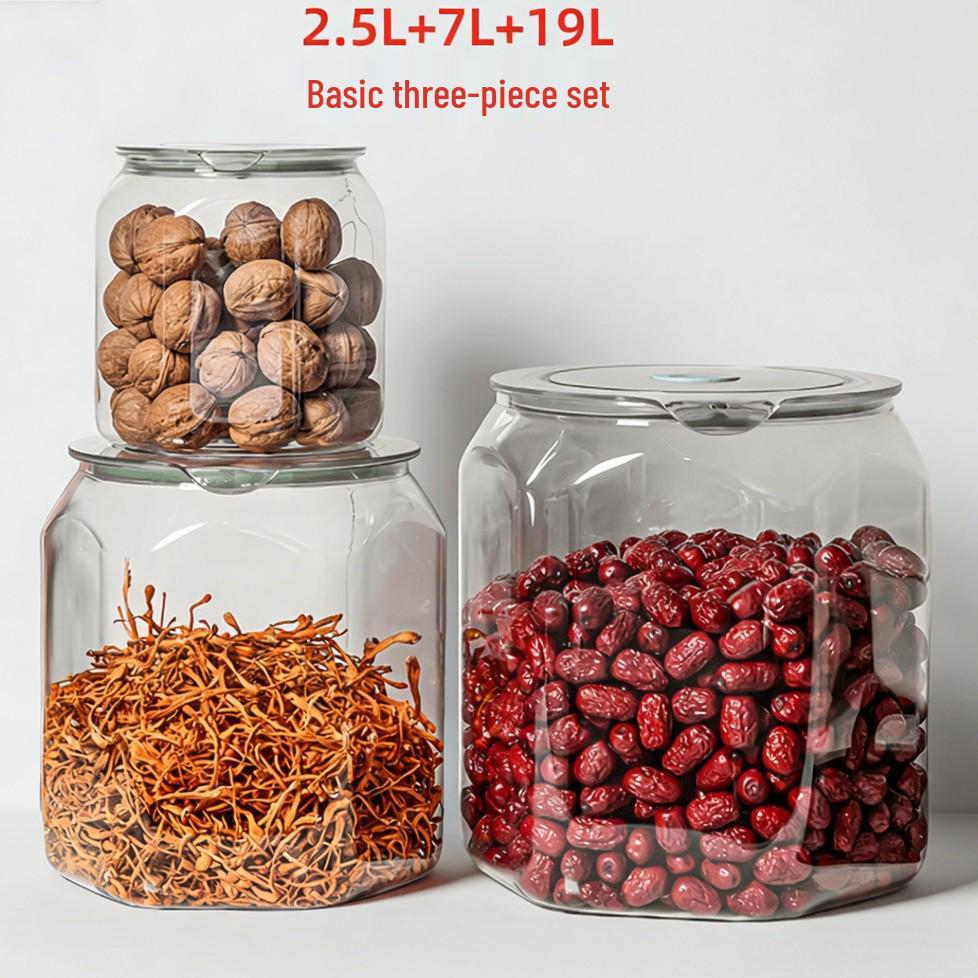 Food-Grade Transparent Storage Jar - Thickened, Moisture & Dust-Proof, Fresh-Keeping Kitchen Grain Container.