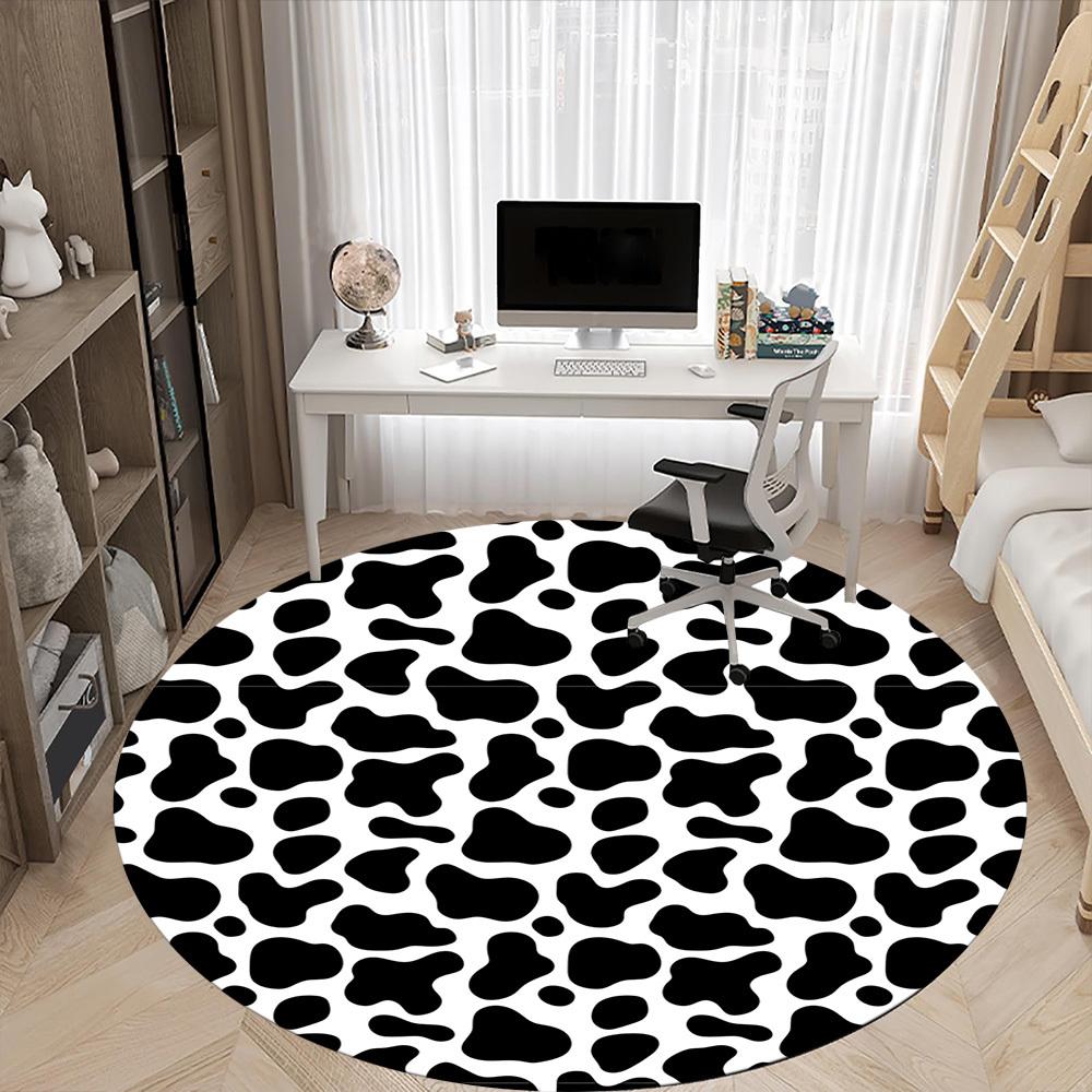 1pc Cowprint Chair Carpet for Office, Soft, Non Slip Polyester Mat, Office, Entryway, Living Room, Bedroom
