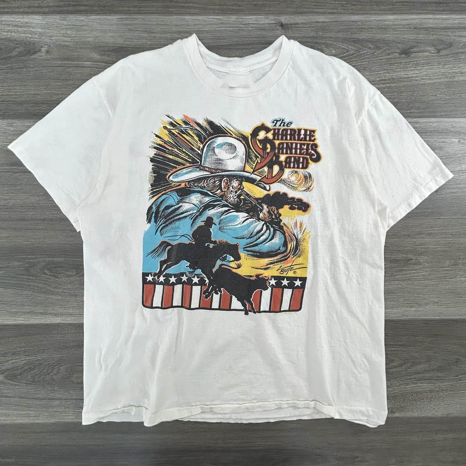 VTG Charlie Daniels Band Country Music Cotton White T Shirt XXXL