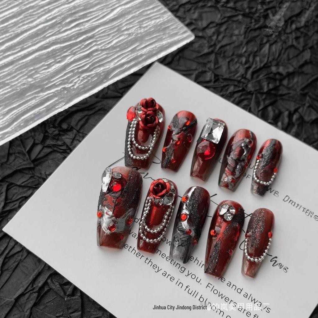 Cyberpunk Gothic Red Nails - A/W 2024 Cool Dark Millennium Nail Art