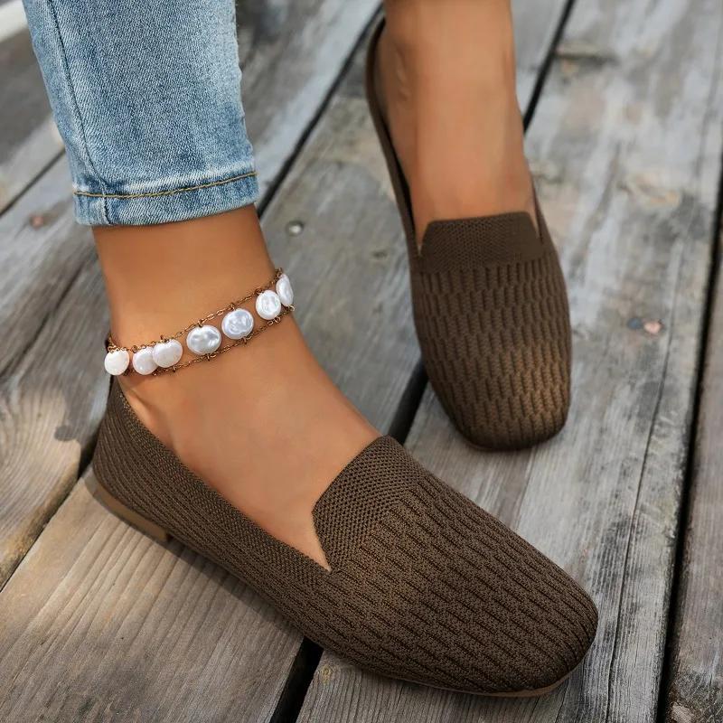 2025 Женские вязаные слипоны больших размеров удобные лоферы на мягкой подошве женские балетки дышащая нескользящая одинарная обувь 43 3880₽