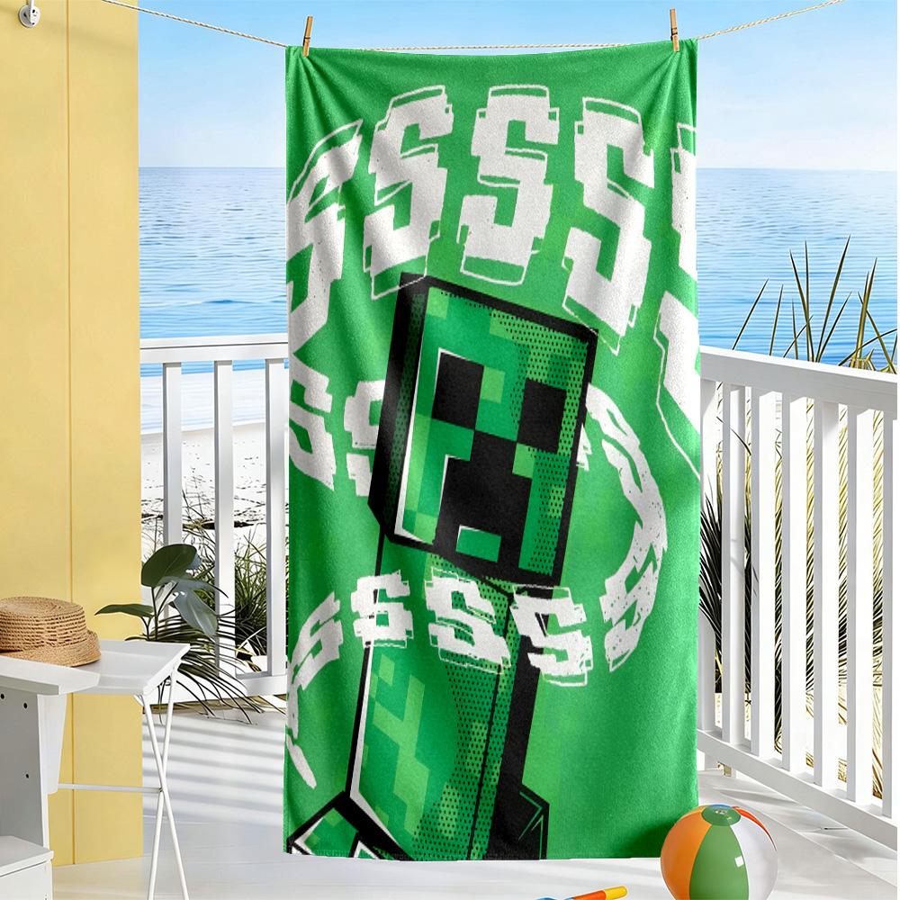 Minecraft Creeper Pixel Art soft beach towel lightweight Picnic mat, yoga & fitness, camping blanket Outdoor Accessory Spiritual Gift