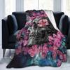 Floral Skull Blanket Cover Psychedelic Fashionable  Flannel Throw Blanket Summer Air Conditioning Decoration Soft Warm Bedsprea