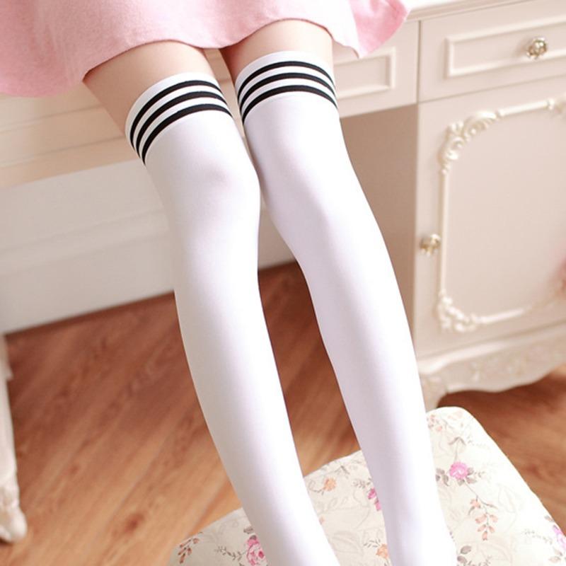 Thigh High Socks Striped Women Sexy Long Stockings Female Over Knee Socks Nylon Women's Leg Warmers