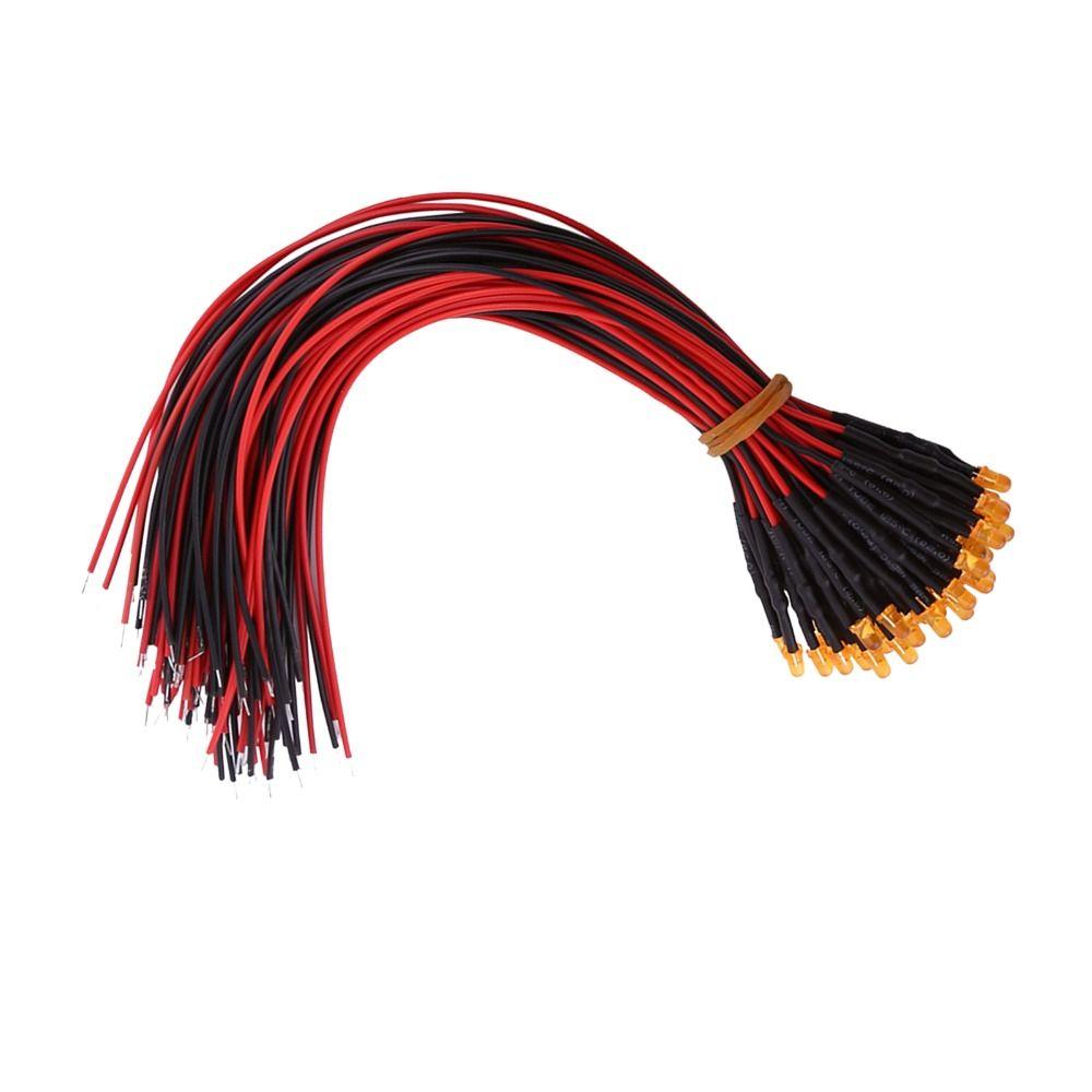 50PCS 3mm Pre Wired LED Diodes DC 12v 20cm Wires Diffused LED Lights Red Orange Blue Slow Flashing LED Lamps DIY Electronics