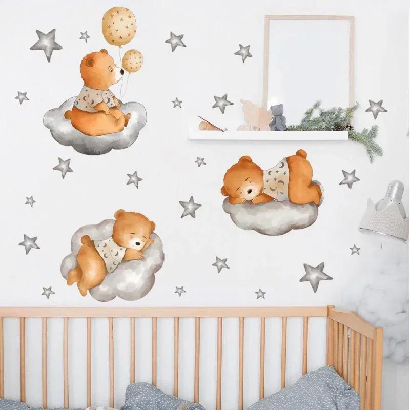 New Cartoon Animal Bear Cloud Star Wall Sticker Room Decoration Wall Sticker Self-adhesive Wall Sticker
