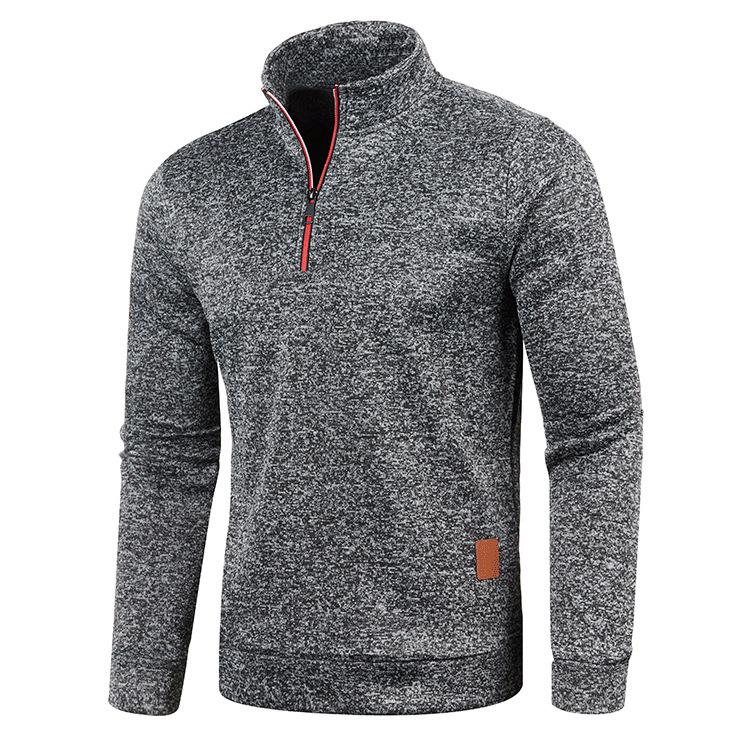 Maglia da Uomo Primavera e Autunno Taglia Forte Sottile Tinta Unita Casual Collo Zip Pullover