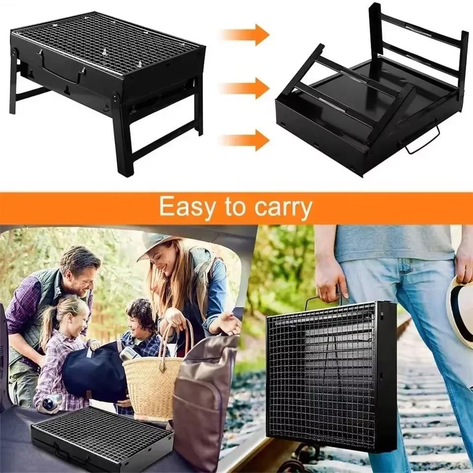 Portable Bbq Charcoal Grill Stainless Steel Small Mini Bbq Tool Kit Outdoor Cooking Camping Picnic Beach Portable Bbq