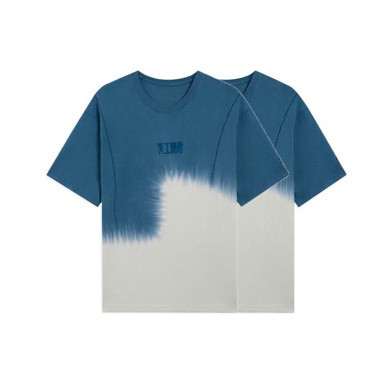Li Ning Tian Gong Kai Wu Series Gradient Color Block Round Neck Short Sleeve T-Shirt Unisex Tops Blue AHSS355-2