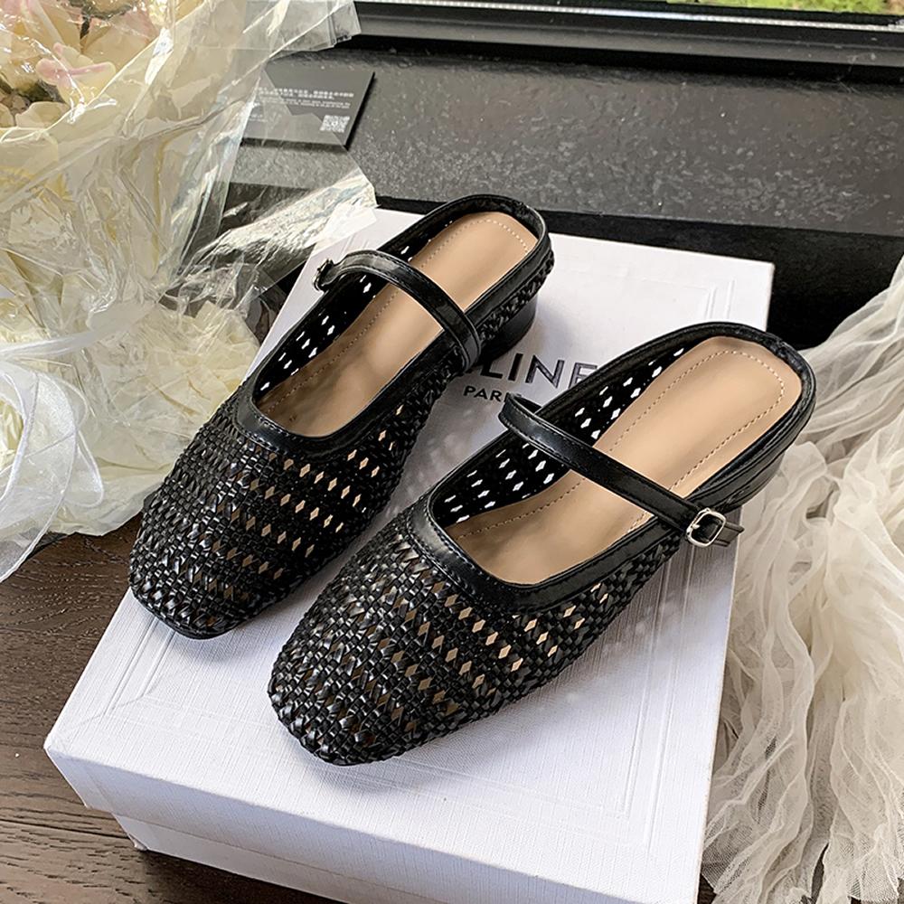 2025 New Summer Weave Slippers Cover Toe Sandals Mesh Mules Women Shoes Increase Height Heel Ladies Shoes Modern Slippers Sliver