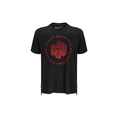 UA Anywhere Running Print Short Sleeve Drop Shoulder T-Shirt Men Tops Black 1369517-001