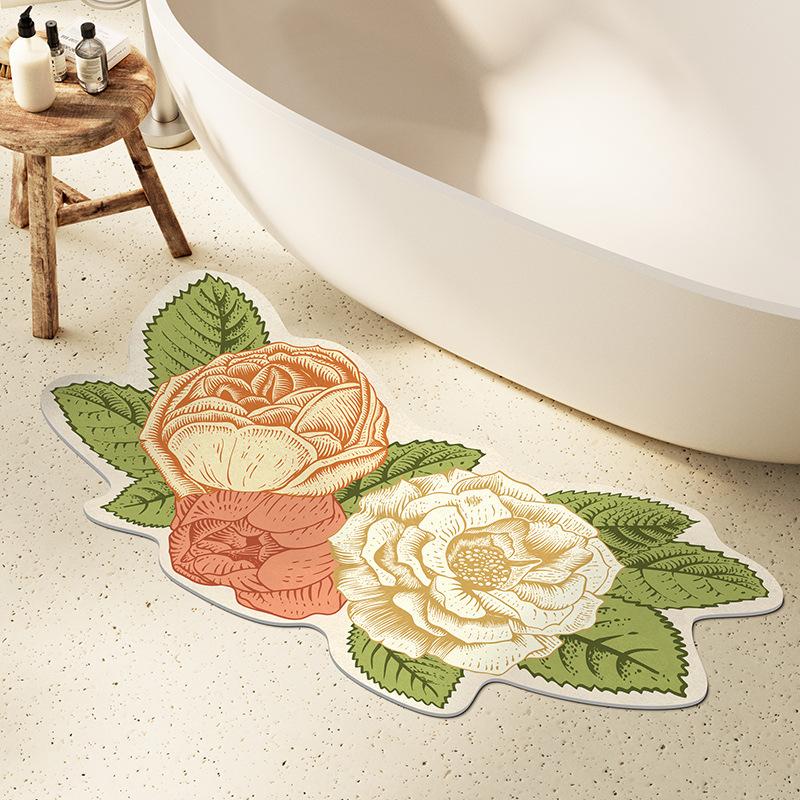 Small Fresh Flowers Diatom Mud Mat Home Bathroom Cute Flower Non-slip Mat Bathroom Absorbent Quick Drying Mat