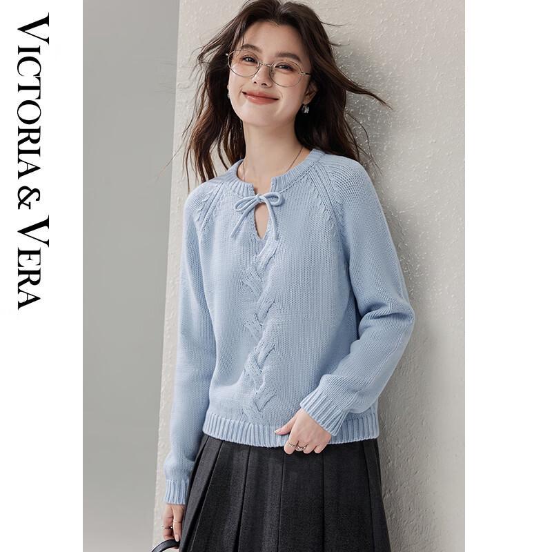 VICTORIA&VERA Women's Tie-Neck Hollow-Out Knit Sweater