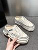 Women's Slippers Canvas Platform Sole Lace-up Decoration Round Toe Women's Mules Leisure Dress One Kick 2025 Zapatillas De Mujer