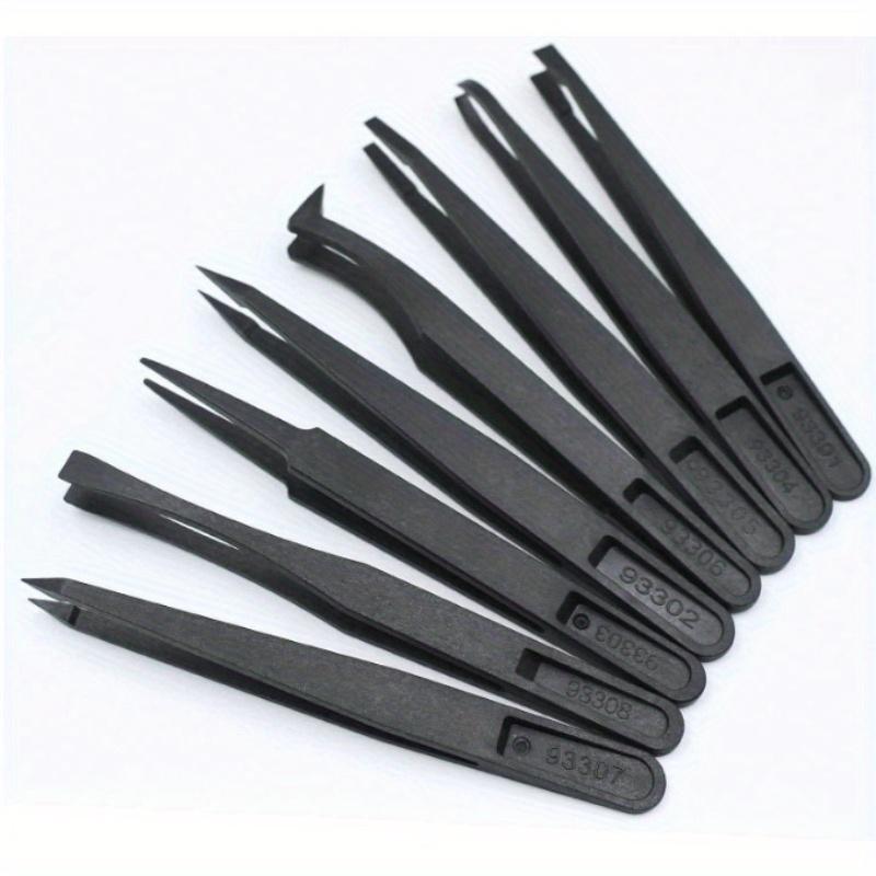 

8pcs/set Portable Black Straight Bend Anti-static Plastic Tweezer Heat Resistant Repair Tool 1 set
