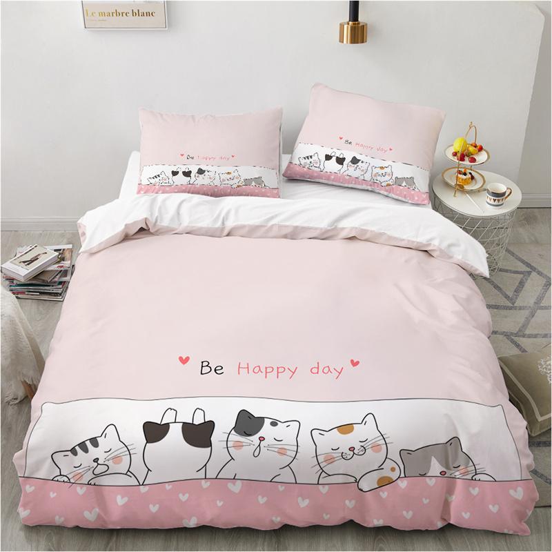 Roztomilá kreslená zvířátka Růžová sada povlečení pro batolata 3D Potisk vtipné kočky Povlečení na peřinu Twin Queen Size Pro dospívající Děti Dětské Dívky Dekor do ložnice