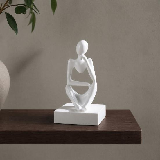 Jijijing Thinker Statue, Modern Abstract Art Sculpture, 3D Printed Collectible Figurine for Home Office Bookshelf Desktop Decor