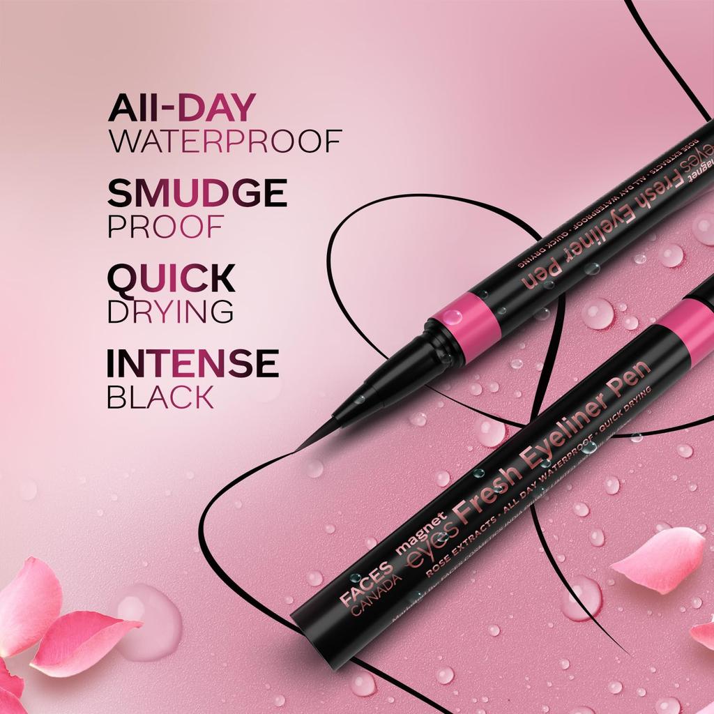 FACESCANADA Magneteyes Fresh Eyeliner Pen - Black, 1ml | All - Day Waterproof & Smudgeproof | Long-Lasting | Matte Intense Color Payoff | Quick D