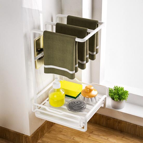 Kitchen Storage Rack Wall-Mounted Design Space-Saving Installation No-Hole Punching Sponge Towel Holder Home Restaurant