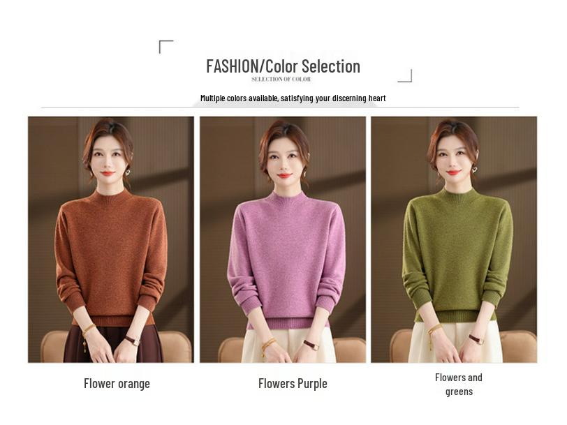 2025 Women's Plus Size Pure Wool Sweater: Mid-to-Old Age Style, Thickened, Loose Fit Cashmere Base Layer