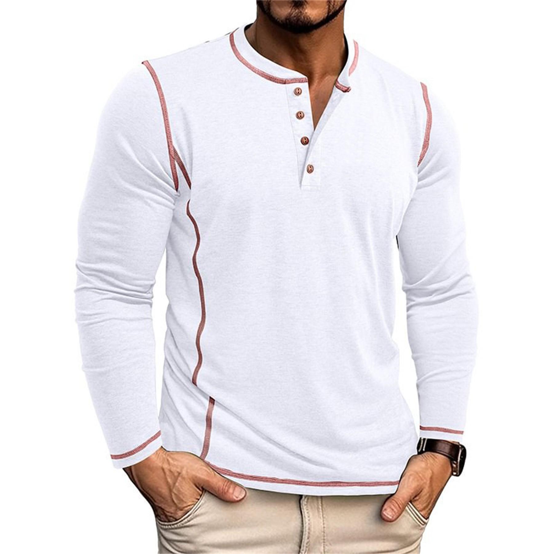 Men S Long Sleeve Henley T Shirt Casual Top S белый