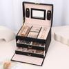 PU Leather Three-layer Locking Jewelry Box Handheld Storage Box Simple and Convenient Jewelry Box