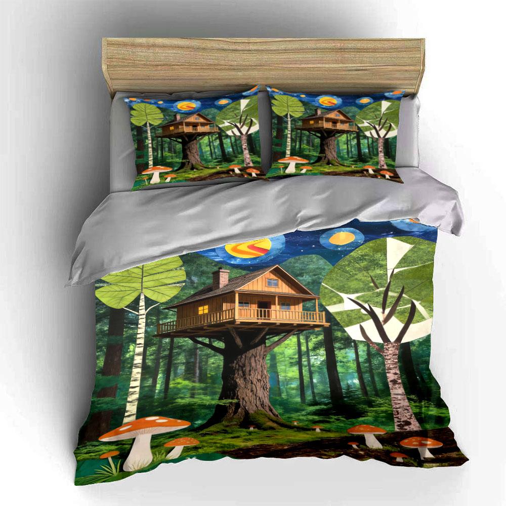 Treehouse and Forest Scene. Bedding Sets Duvet Cover Sets Duvet Covers Pillowcases(1 * Duvet Cover 2 * Pillowcases Without Duvet Insert)