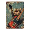 1pc Vintage Rock Cat Guitar Metal Sign 8x12 Retro Music Wall Art Weatherproof Tin Plaque with Pre-Drilled Holes