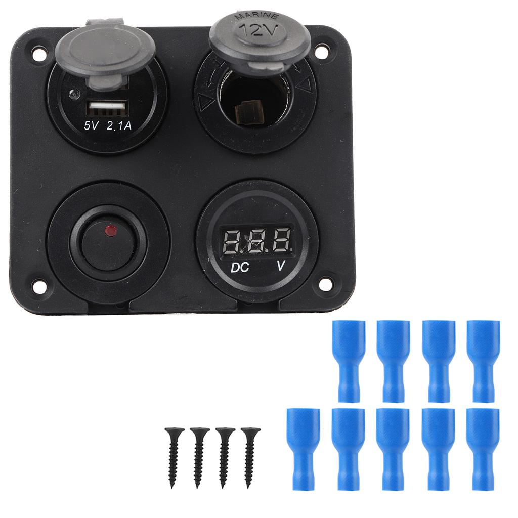 12V 4 Gang LED Toggle Switch Panel Cigarette Lighter Voltmeter Dual USB 4.2A for Car Boat Red