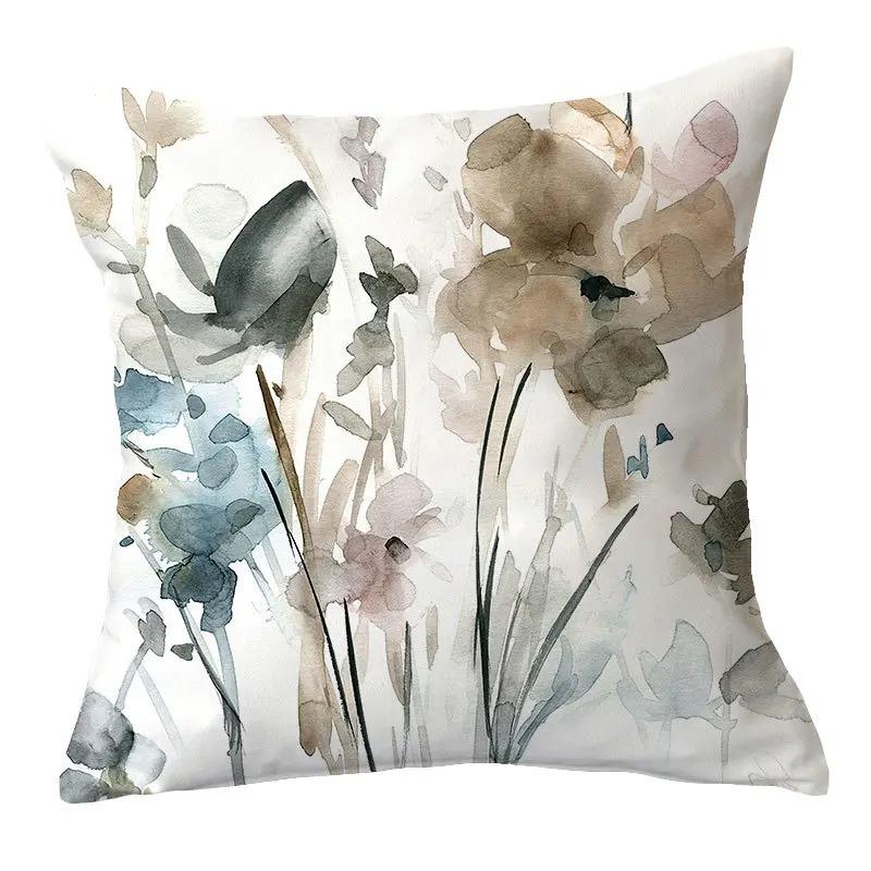 Home Decor Watercolor Floral Patterned Cushion Covers Pattern Cushion Cover Suitable For Sofa Bedroom Car Pillow Cover