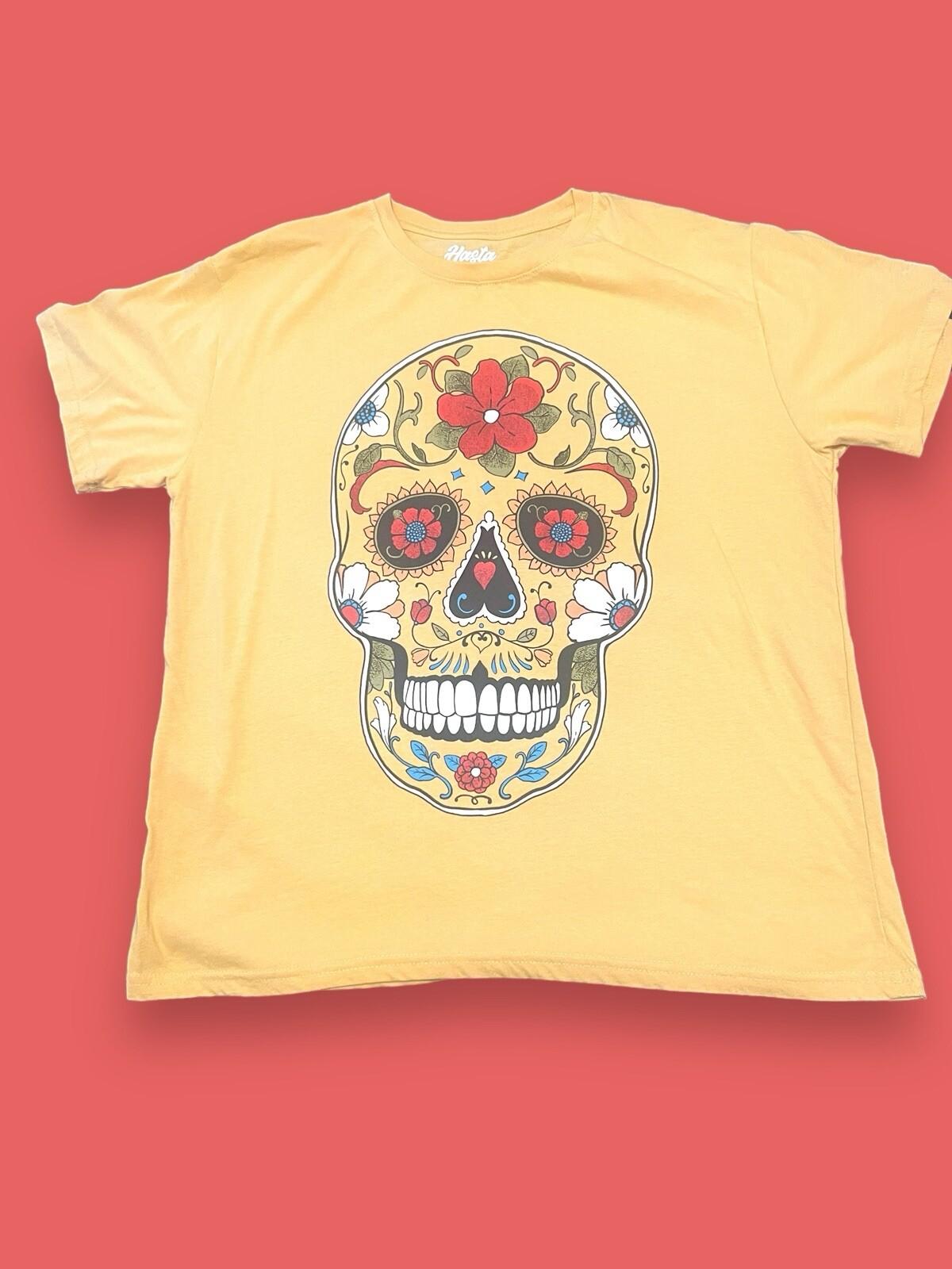 Hasta Siempre Womens Yellow Sugar Skull Shirt Dia De Los Muertos Day Of Dead XXL 2XL