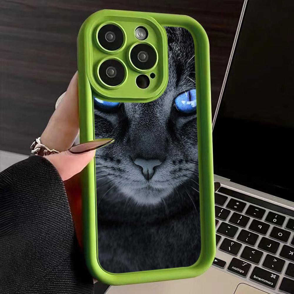 LZ3 Black Cat Green Eyes Silicone Phone Case for iPhone 11 13 14 15 16 Pro Max 7 8 16 Plus 12 mini XS Max XR Shockproof Back Cover
