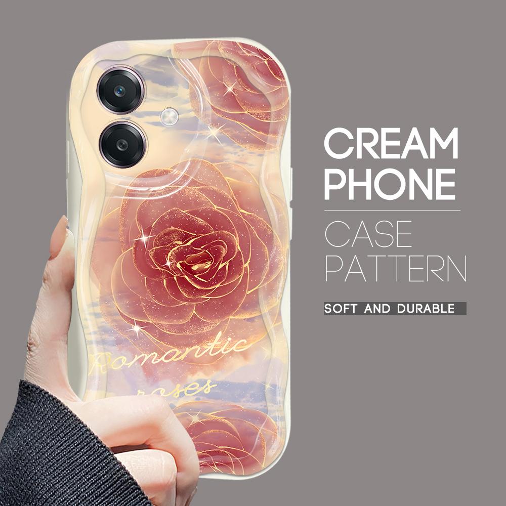 For OPPO A38 A18 A60 A58 A57s A96 Reno12 13 Realme C31 C30 Vivo V30 Y27s Y28 Y36 Y76 Rose Design Soft Wave Ege Silicone Phone Case