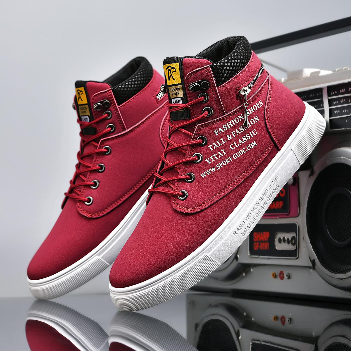 

Casual shoes 2026 Spring and Autumn new high top shoes men s trendy versatile board shoes Korean version 39 красный
