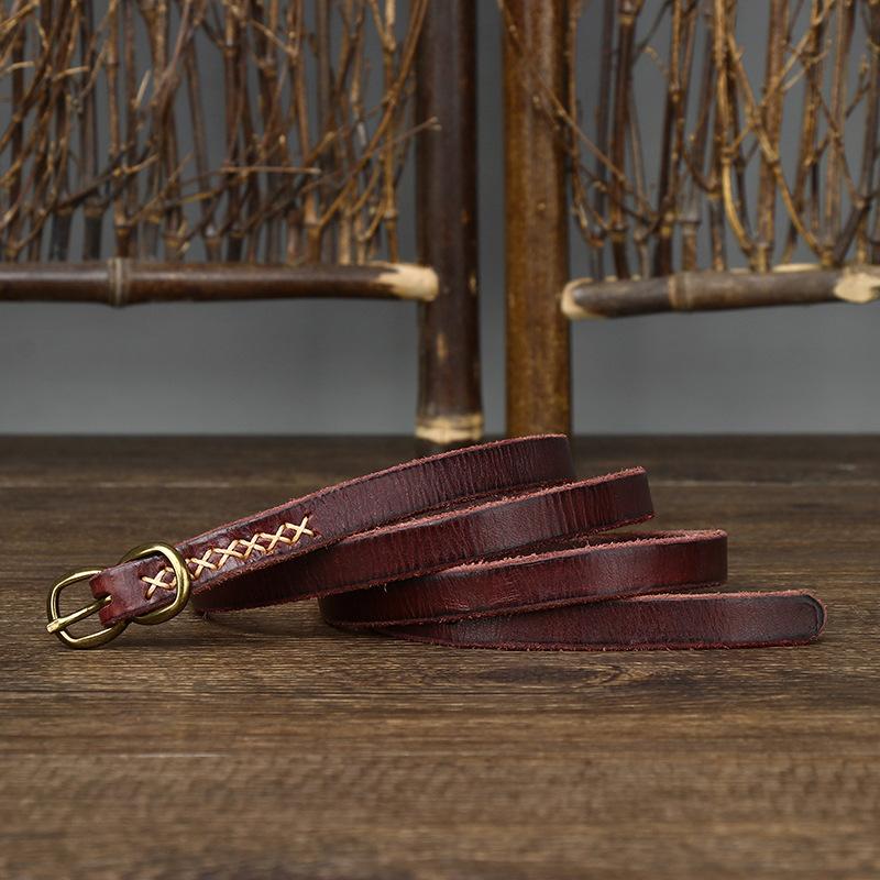 Curea decorativă subțire pentru damă, cataramă cu opt tipuri, cu haină, curea de femei din piele de vacă pură, cu tendințe de modă retro