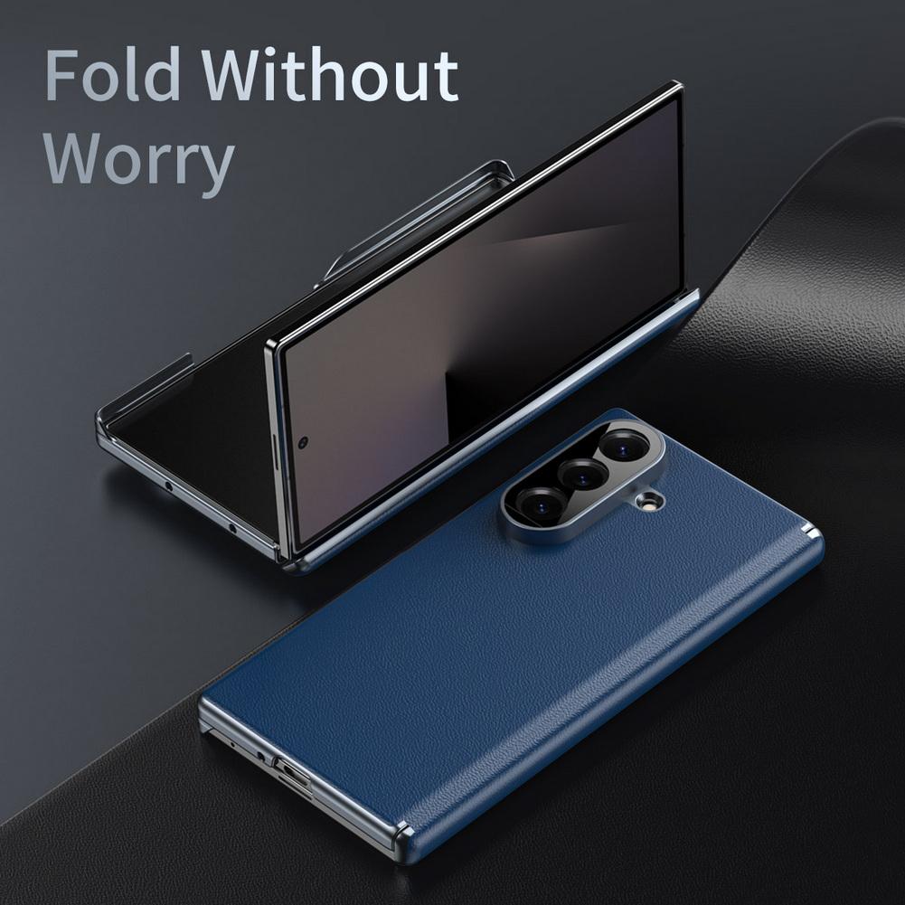 Premium Light  Leather Flexible Hinge Flip Phone Case For Samsung Z Fold 7 Galaxy Z Fold 6 5 4 Only Back Protect Cover