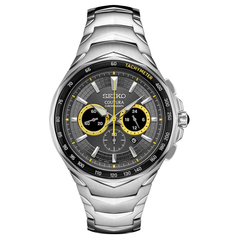 

SEIKO 100 meters waterproof Quartz Steel Strap 45.5mm men s watch gray dial SRWZ27 синій