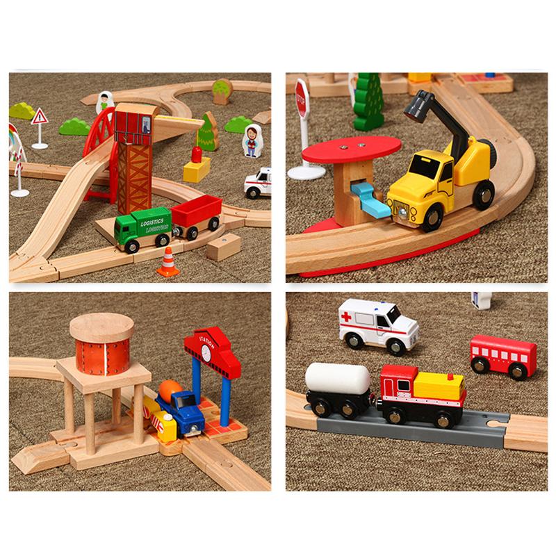 Wooden Track Set Big Scene Crane Cargo Transport Assembly Accessories Kids Toys Compatible Wooden Over Three Years Old