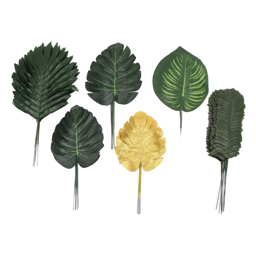 70PCS Artificial Palm Leaves 10 Kinds of Plants Simulation Tropical Plant Leaves for Hawaiian Party Decoration