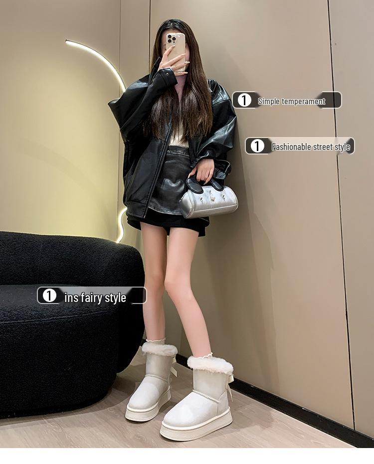 Plus Cotton Thickened Snow Boots: Slip-on Winter 2025 Style with Thick Sole, Furry Mouth, Bowknot, Warm Big Size.