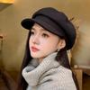 Women S Solid Color Wool Blend Octagonal Newsboy Cap Korean Style Versatile Warm