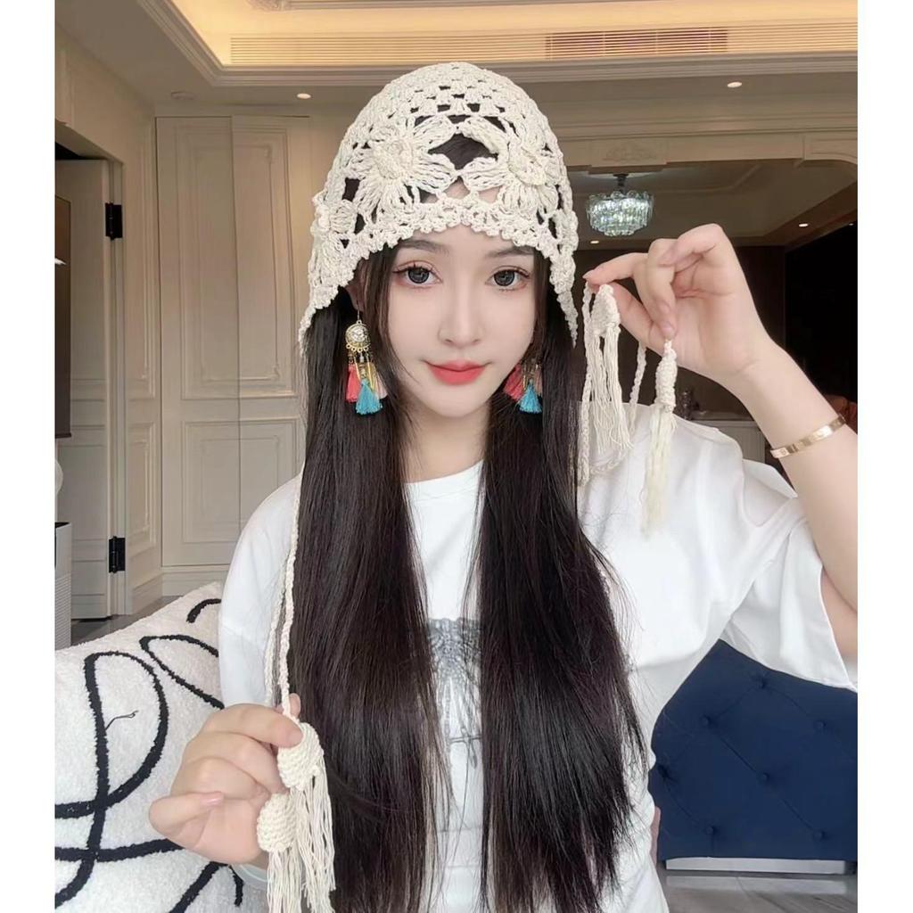 Damen Retro Handgefertigt Japanische Strick Slouchy Mütze