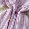 Summer Vintage Hollow Out Embroidered Midi Dress Women's V-neck Short Sleeve Elastic Waist Slim Long Dress